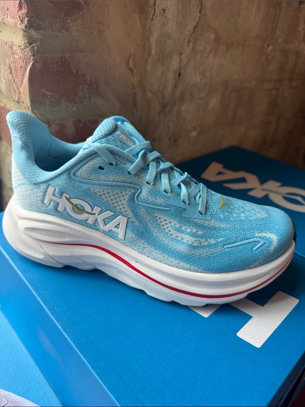 Hoka Sky Blue Athletic Running Shoe with White Midsole